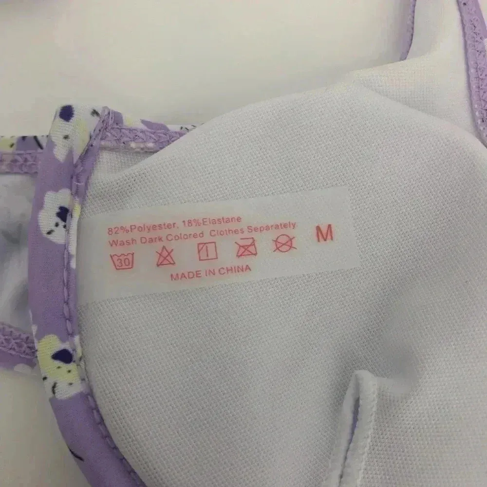 FLORAL LILAC TWO PIECE DEEP PLUNGE BIKINI TOP HIGH WAISTED BOTTOMS WOMENS MEDIUM Purple - Image 3