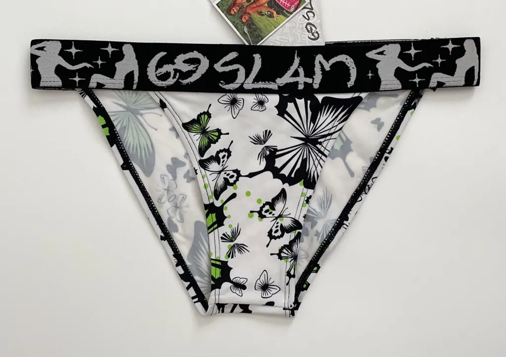 69 Slam White Black Green Butterfly Bikini Bottoms NWT Small Elastic Waistband - Image 1