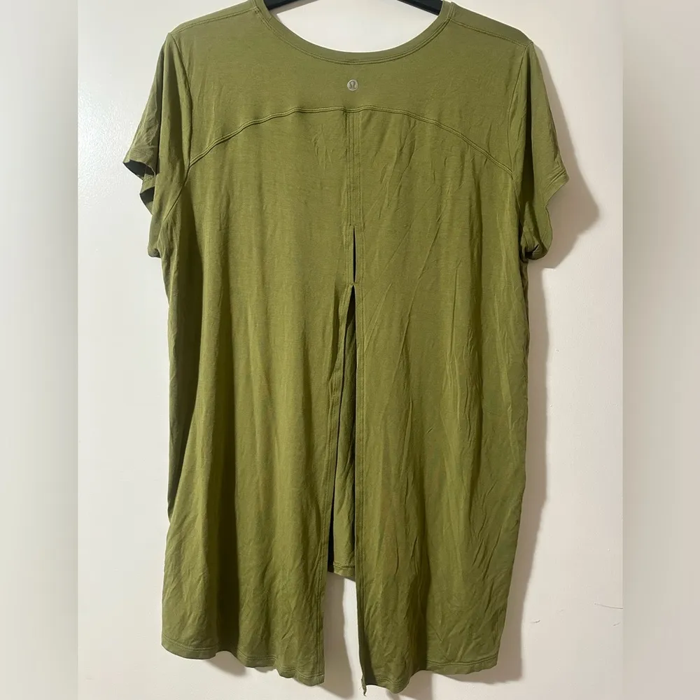 Lululemon Modal Open Up Tie Back T-Shirt Bronze Green 12 - Image 5