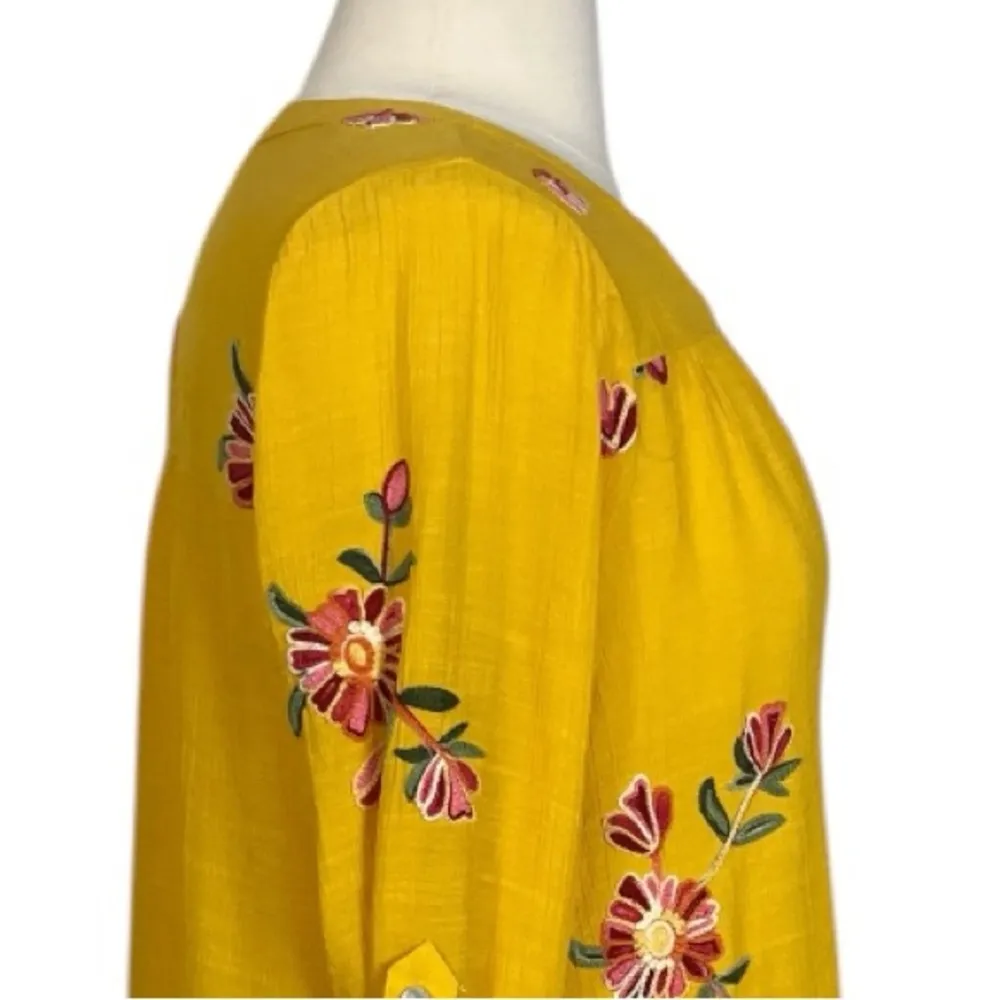 Figeuro & Flower Top Gauze Embroidery Yellow Pink Floral Women’s Plus Size 1X - Image 7