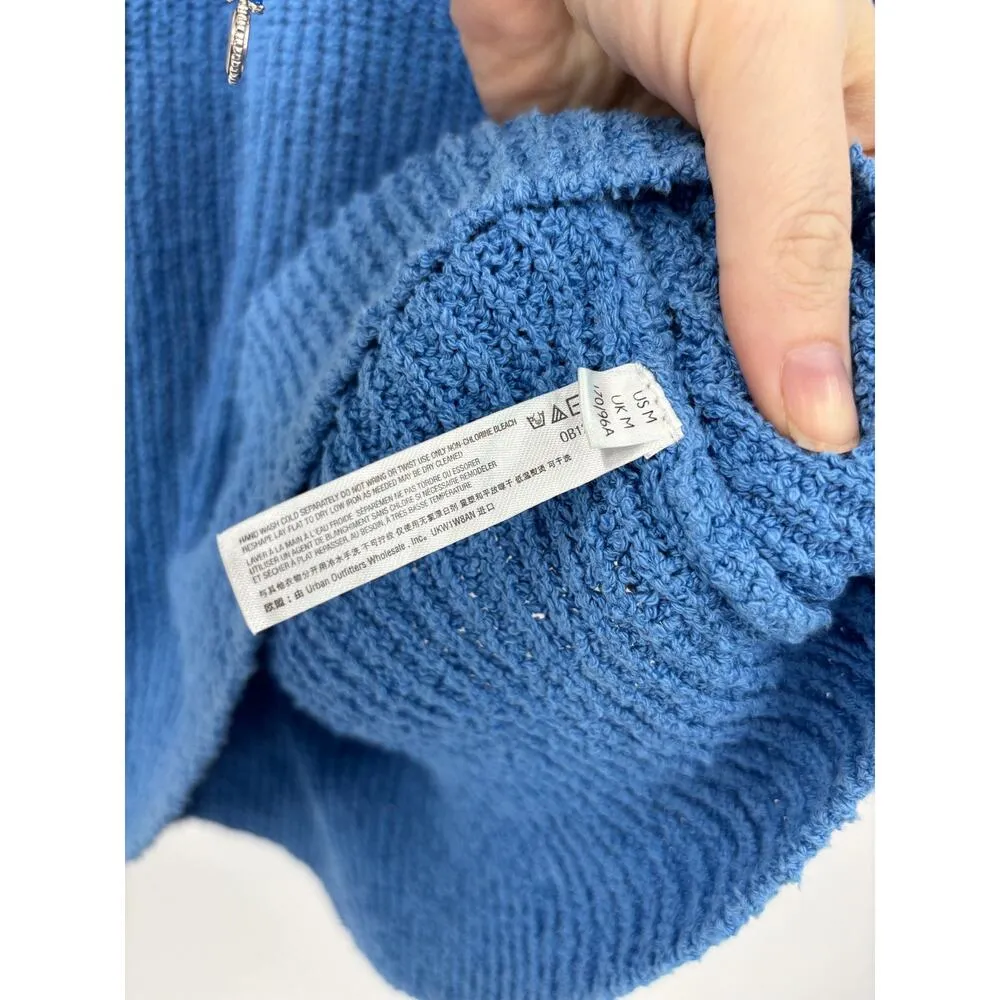 Free People Sweater Womens Medium Turtleneck Sleeveless Blue Rib Knit FP Beach - Image 4