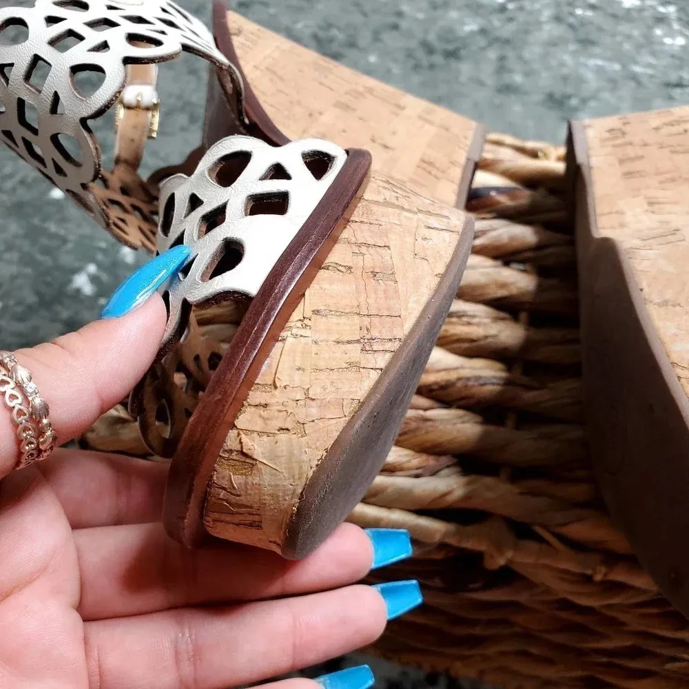 Tory Burch Nori Laser-Cut 115MM Wedge Sandal in Ivory - Image 9