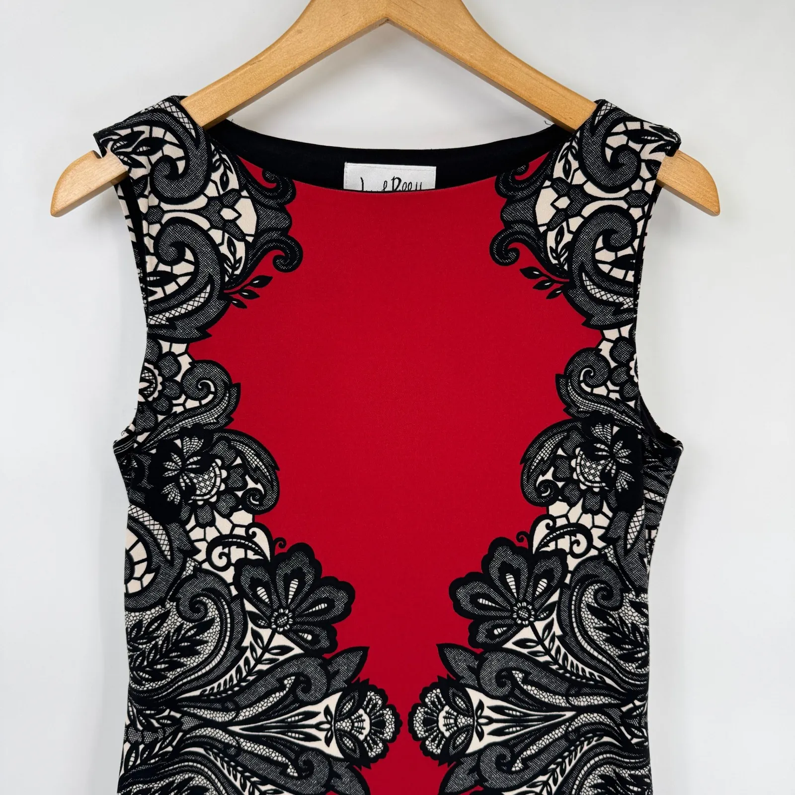 Joseph Ribkoff Sheath Dress Womens 8 Red Black Lace Print Cocktail - Image 2