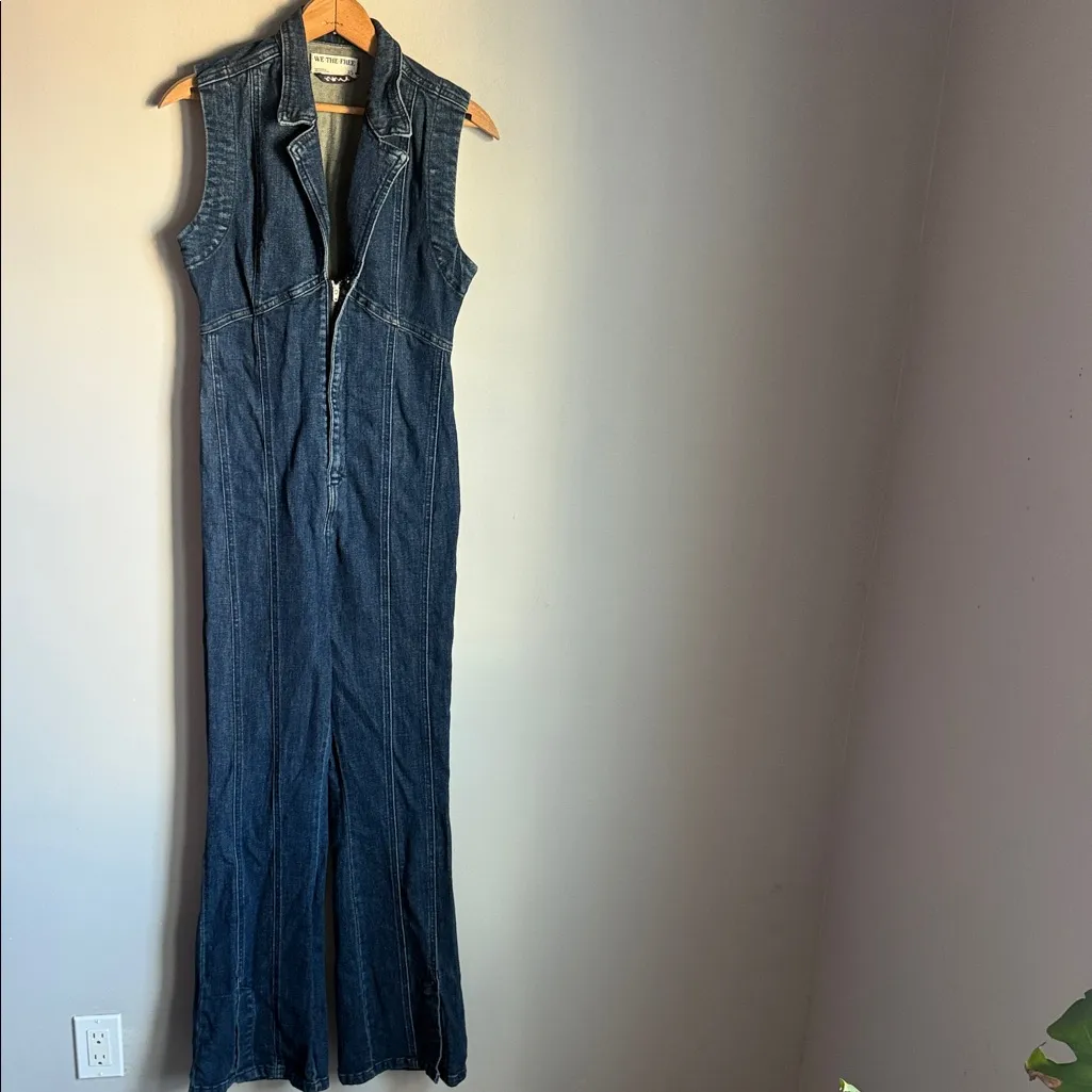 Free People CRVY Ring The Alarm Denim Jumpsuit.  XS - Image 2