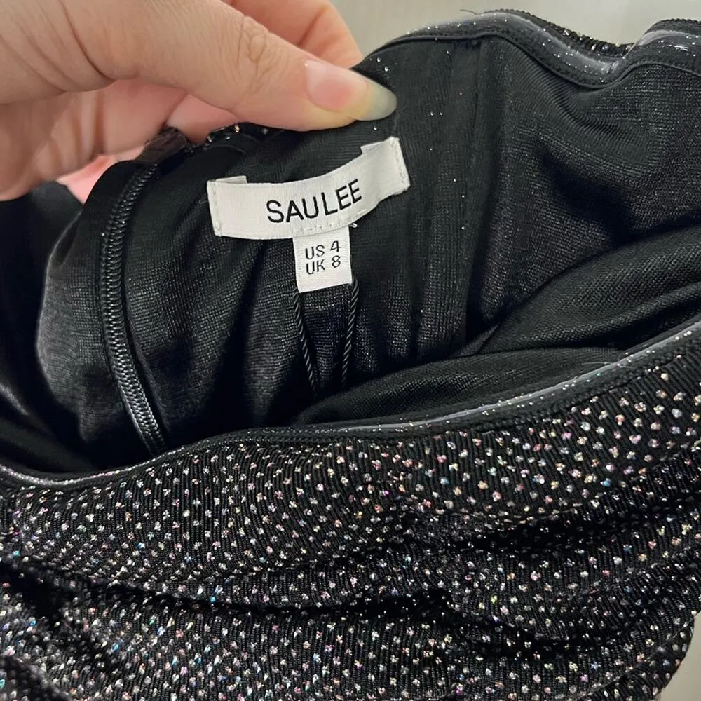 SAU LEE Revolve Black Strapless Faye Metallic Ruched Mini Dress W/ Gloves 4 - Image 8