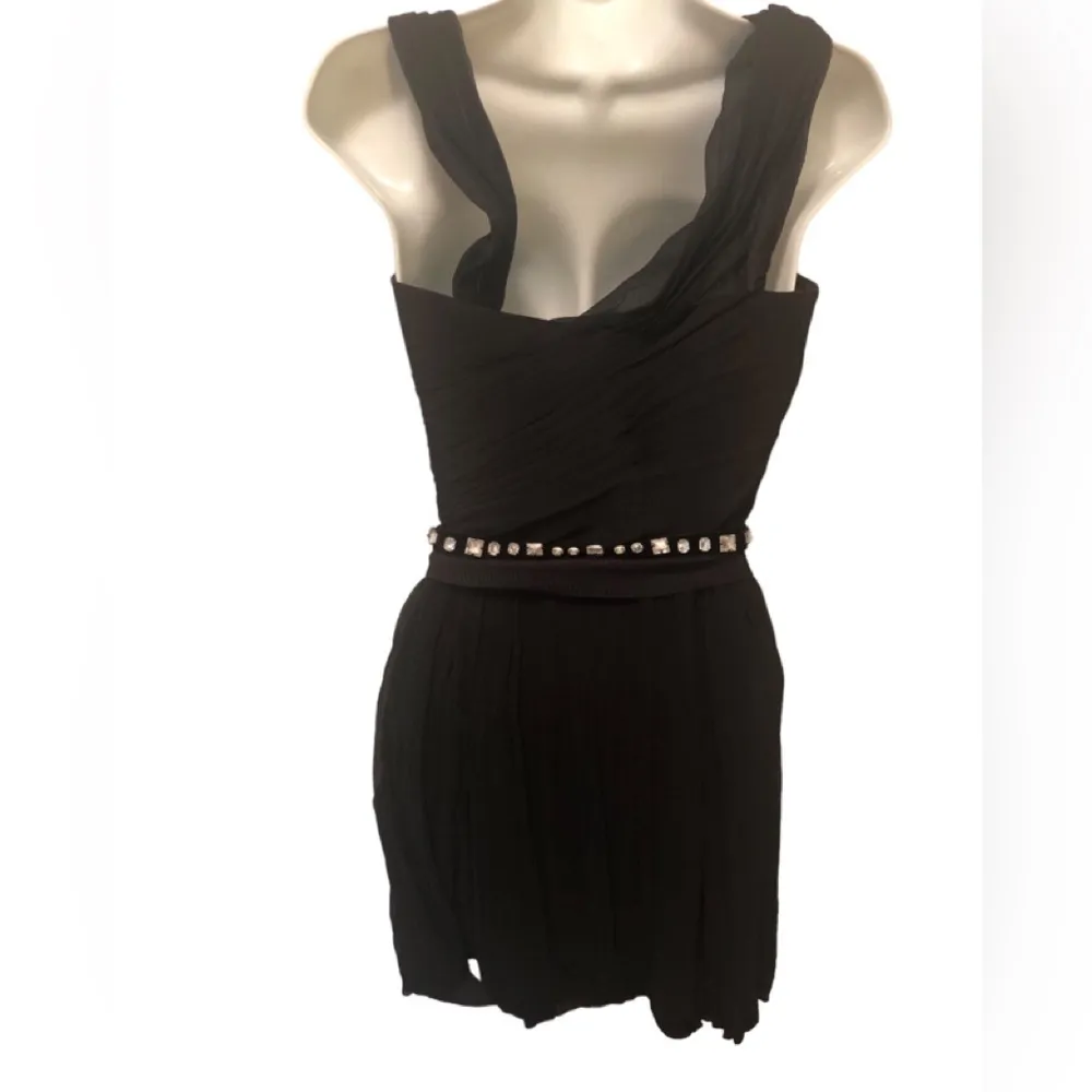 Lavender 100% Organza Silk Black Cocktail Dress 8 Rhinestone Belt - Image 4