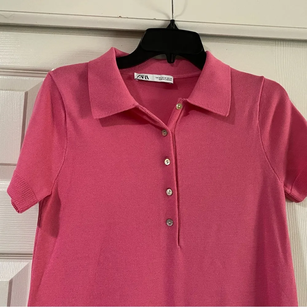 Zara Women's Basic Short Sleeve Short Knit Polo Dress Pink XS - Image 4