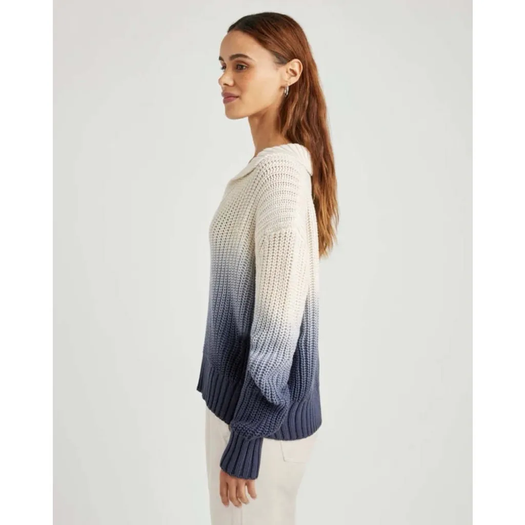 Splendid Ice Navy Raya Ombre Knit Polo Sweater Women’s Size XS V-Neck Thick Warm - Image 3