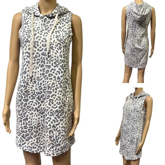 Marc NY Animal Print Performance French Terry Hooded Kangaroo Pocket Dress XS - Image 2