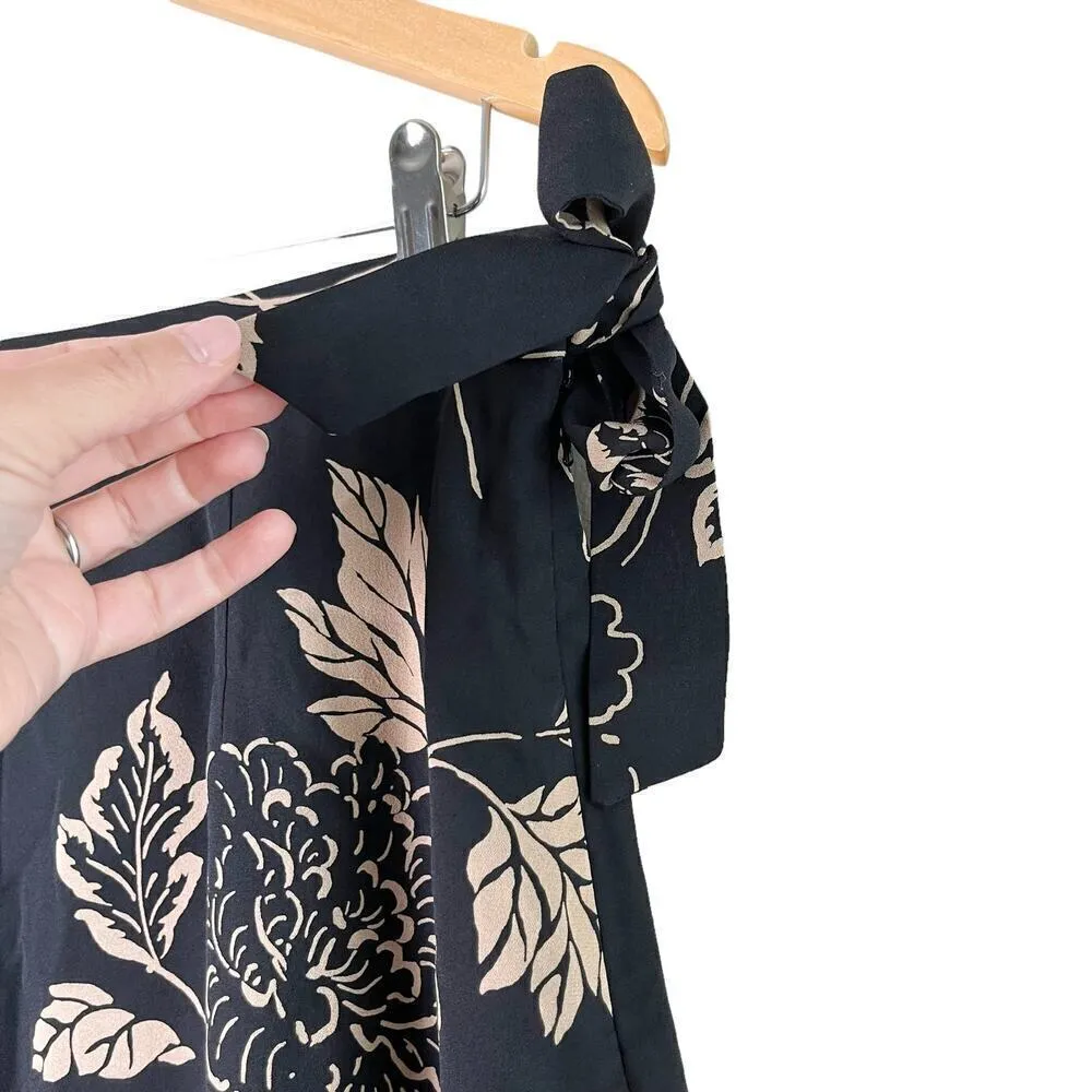Talbots 100%‎ Silk Floral Print Skirt Side Zip and Tie Black Cream, Size 14P - Image 4