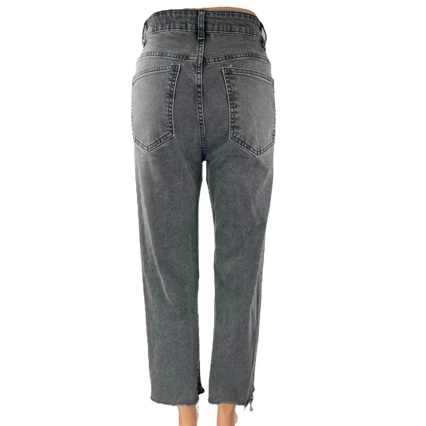 Cotton On Women's Black Frayed Raw Hem Stretch Straight Leg Denim Jeans Pants 4 - Image 3