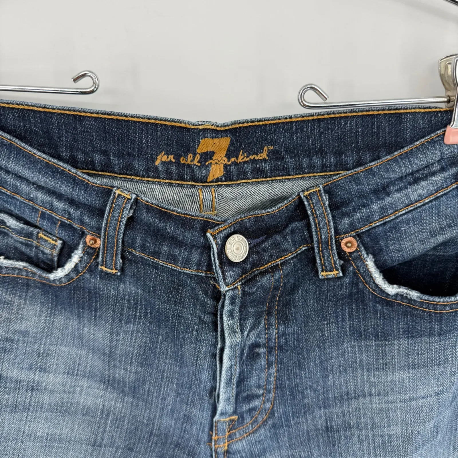 Seven for All Mankind Boy Cut Bootcut Jeans 29 Dark Wash Low Rise Buttonfly Y2K Blue - Image 3