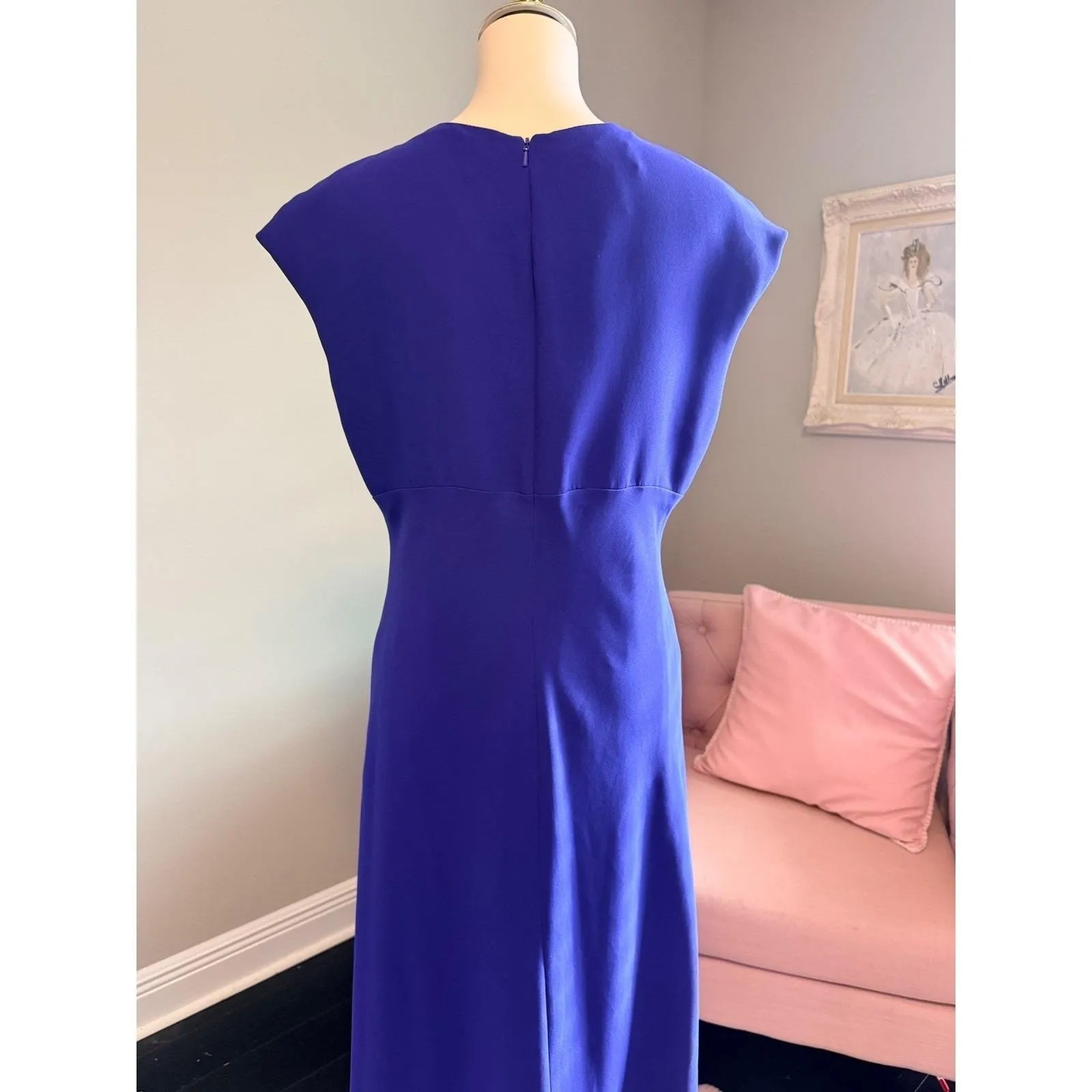 JONES WEAR Dress Women Size 14 Blue Cap Sleeve V Neck vintage Midi dress - Image 3