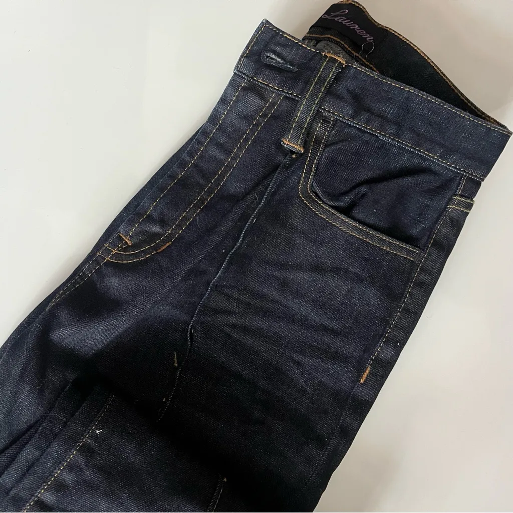 Ralph Lauren • Dark Blue High Rise Flare Pintuck Jeans - Image 3