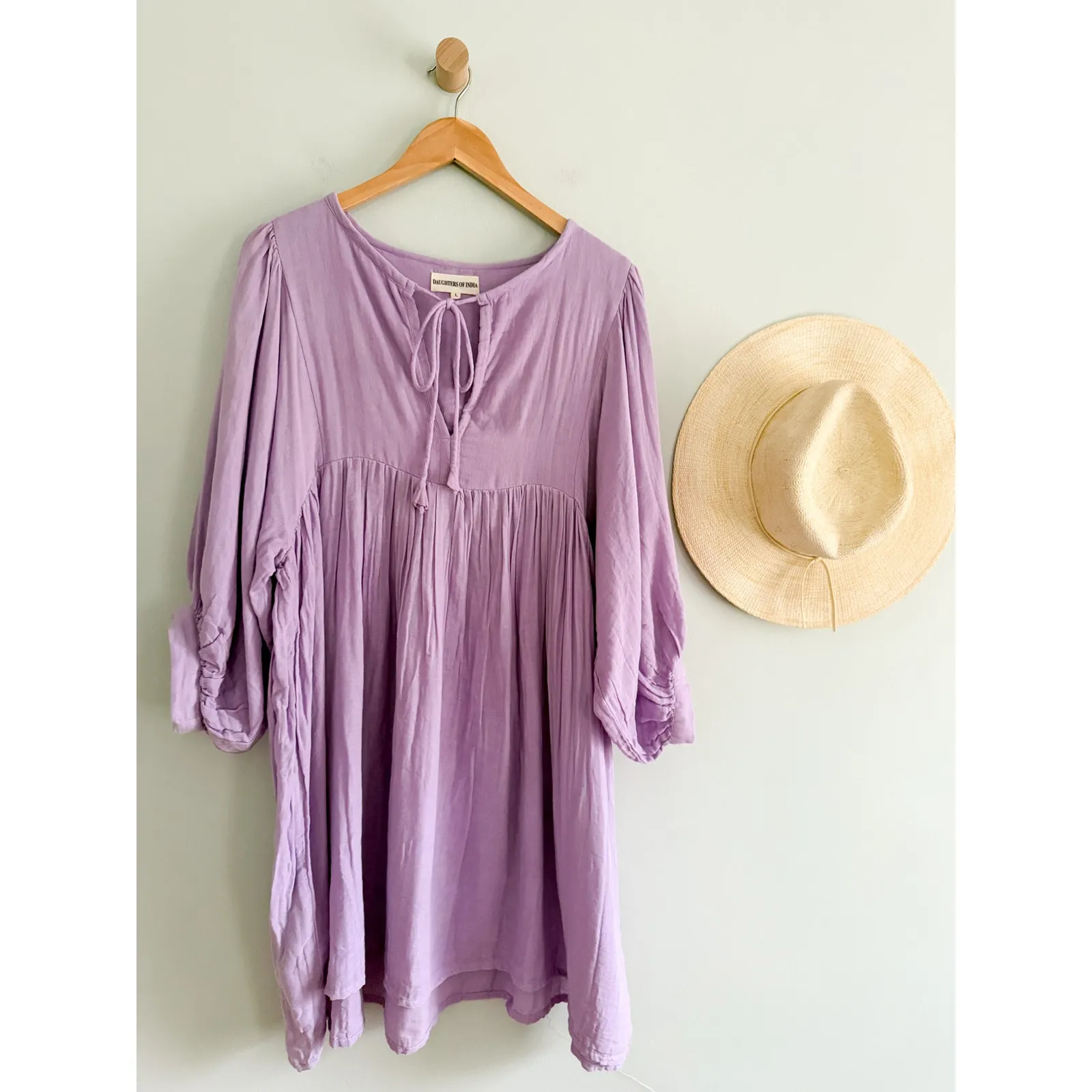 Daughters of India | Kyra Mini Dress in Lilac Gauze | Sz L Purple Size L - Image 3