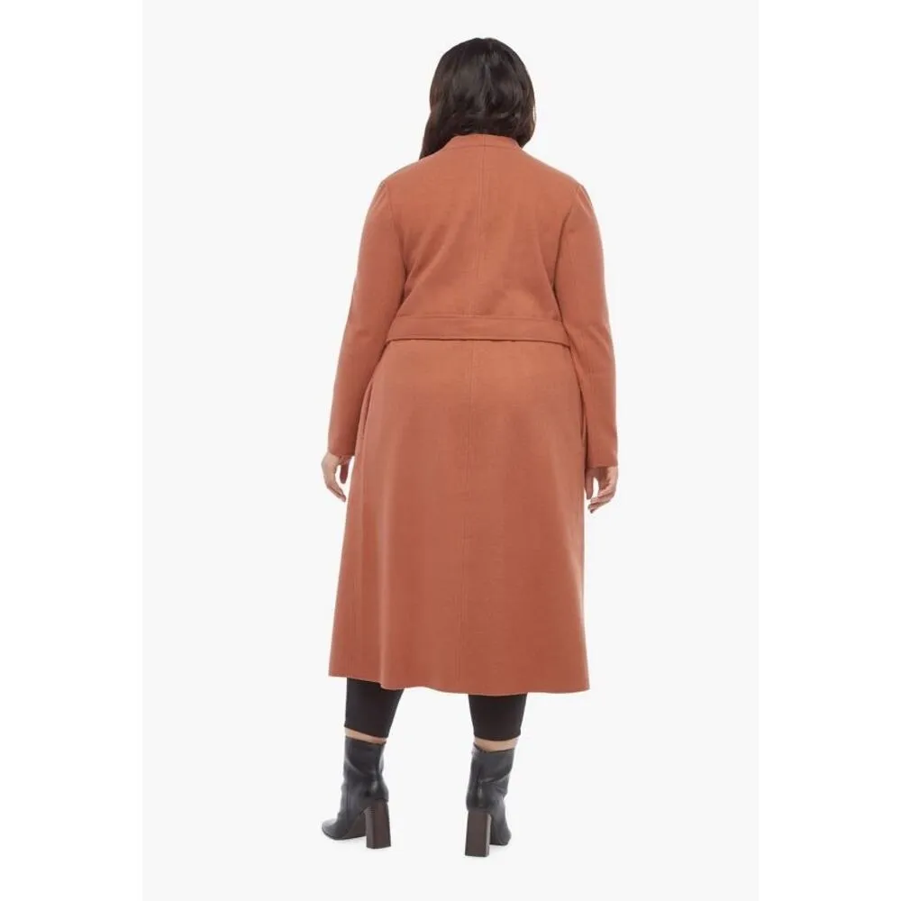 JUSTFAB Camel Brown Knit Side Pockets Tie Waist Drape Coat Size Small - Image 3