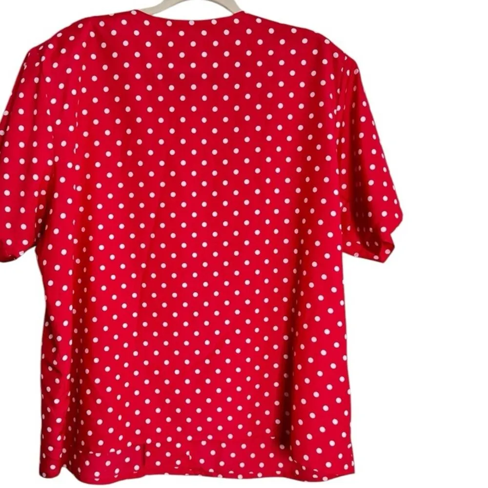 Oscar de la Renta Expressions Red Polka Dot Red Short Sleeve Blouse Size 22 - Image 2