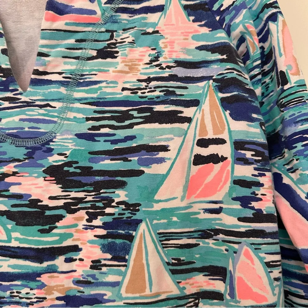Lilly Pulitzer Sailboat Print Stretch Tunic Top Womens Small - Image 3