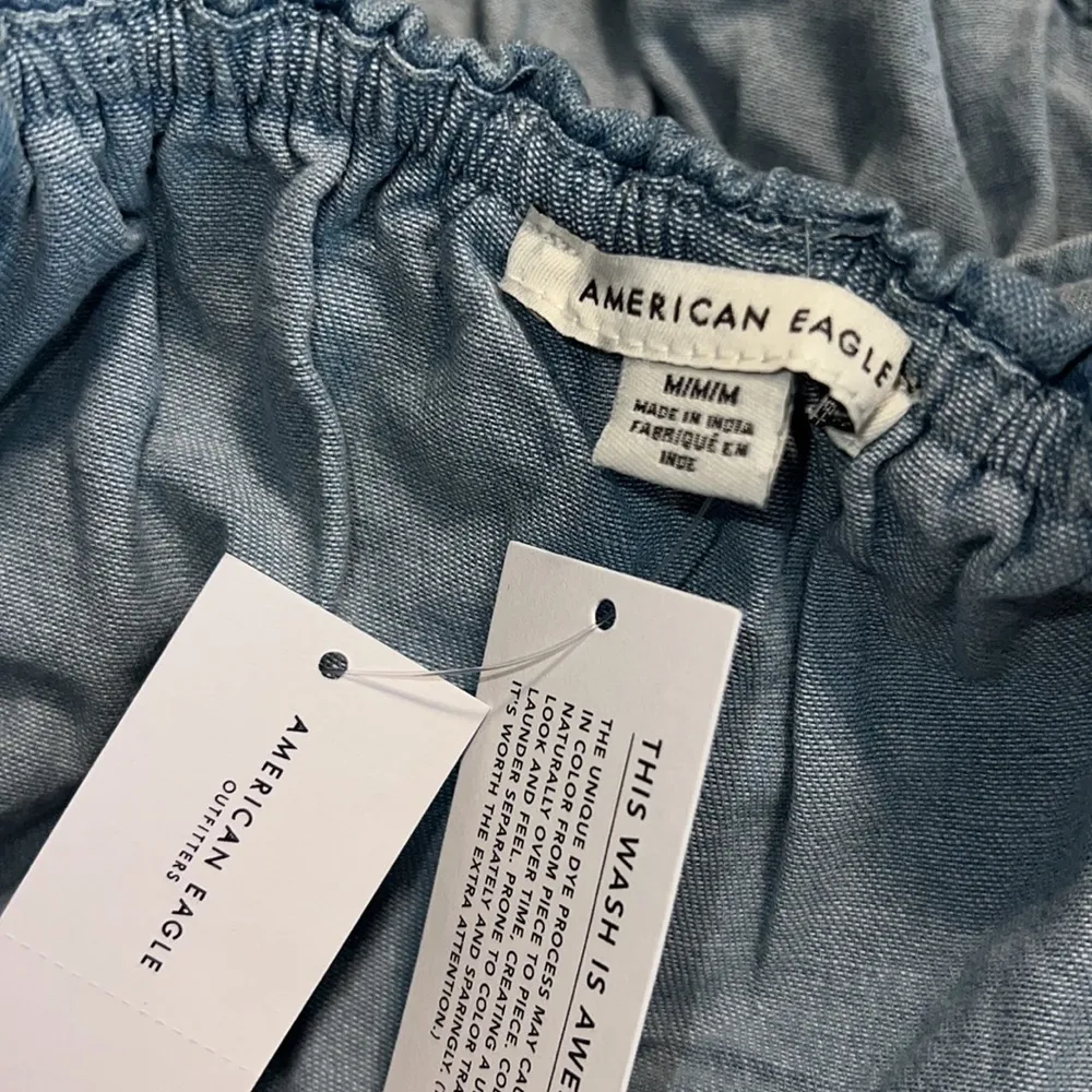 AMERICAN EAGLE OUTFITTERS size medium denim crop tank adjustable straps elastic - Image 5