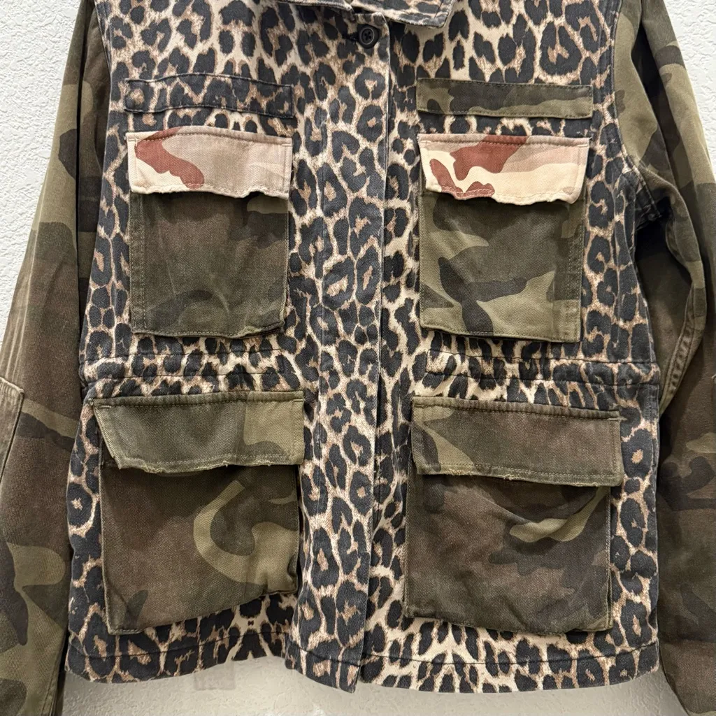 ALL SAINTS Finch Camo Leopard Camouflage Green Jacket Size M - Image 8