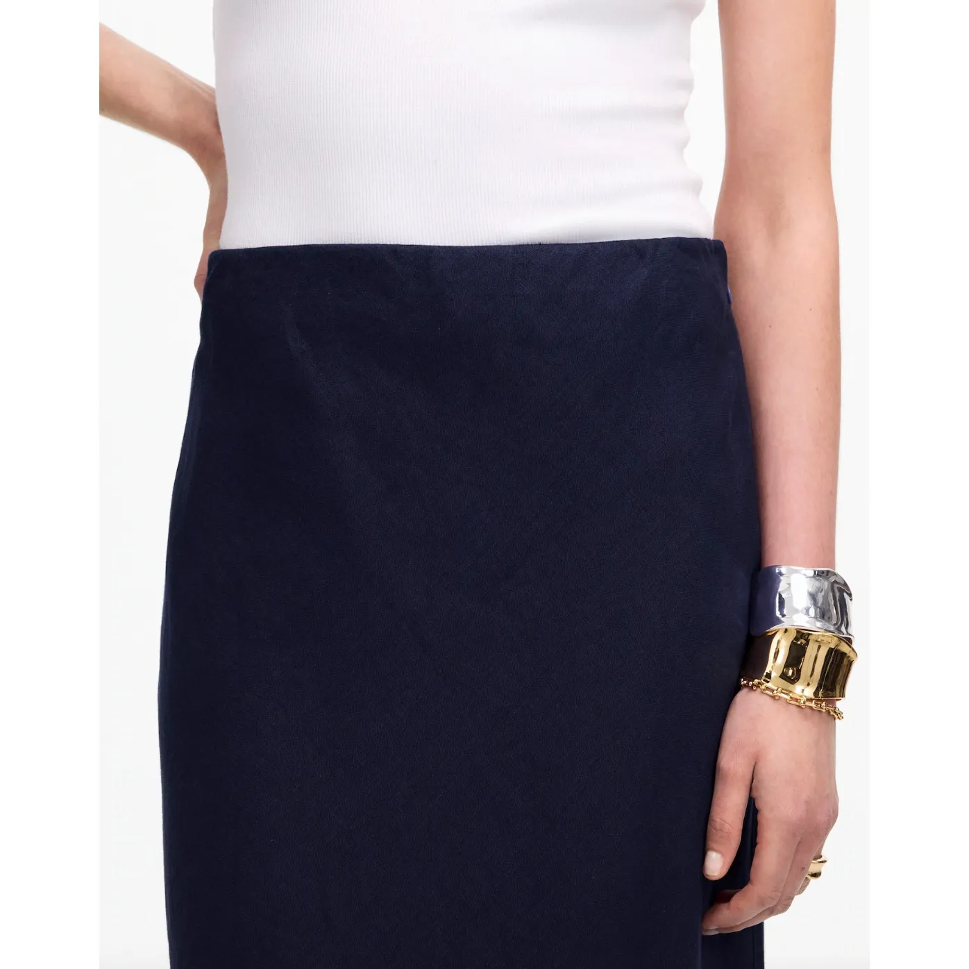 Madewell Linen Maxi Slip Skirt Juniper Berry Navy Minimalist Classic US 14 NWT - Image 5