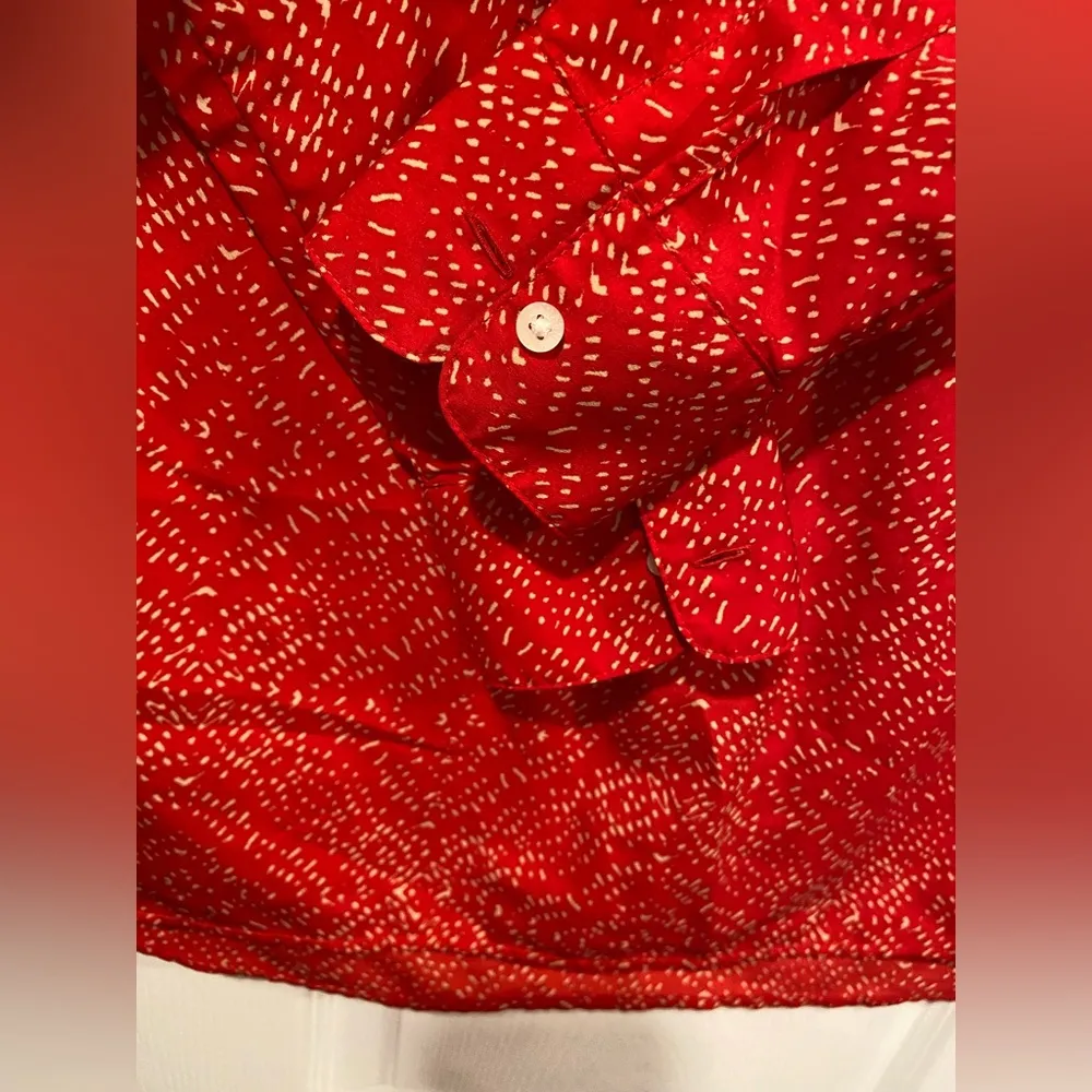 LRL Ralph Lauren Red Tan Long Sleeve Button Popover Split Hem Tunic Top Size S - Image 3