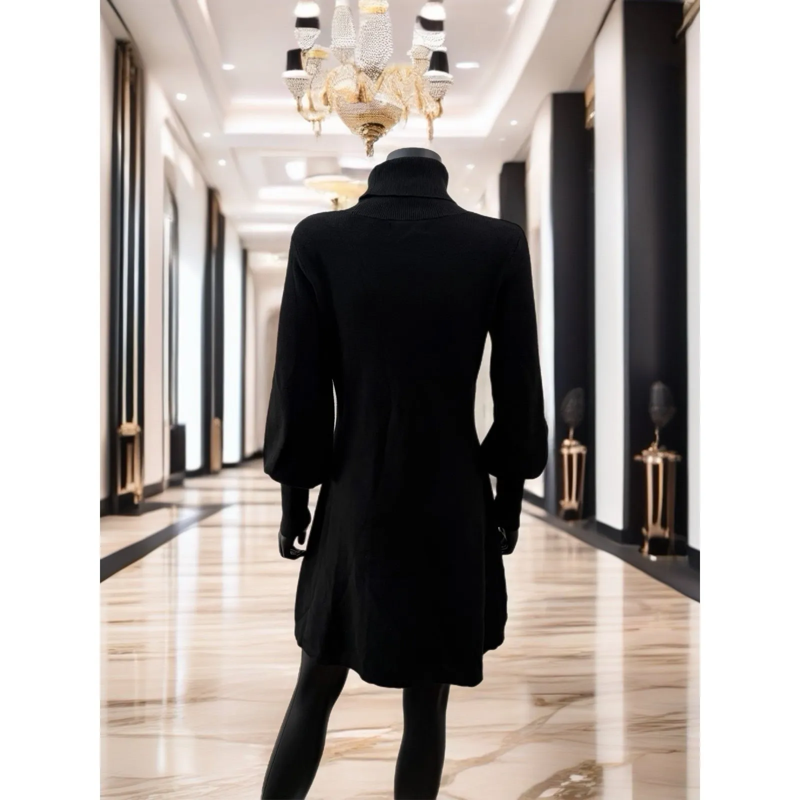 Tahari Black Turtleneck Sweater Dress Small Long Sleeve Knit Classic - Image 3