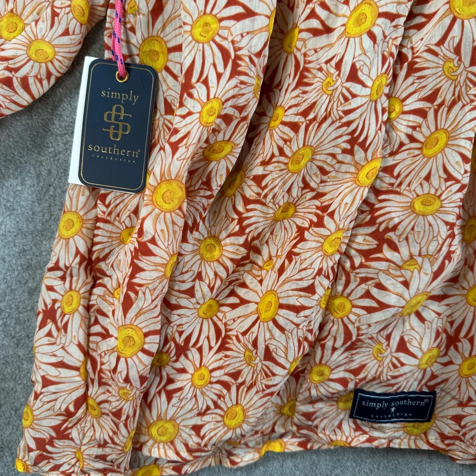 Simply Southern Daisy Print Ruffle Babydoll Blouse Women's XXL Red Tie Back New - Image 3