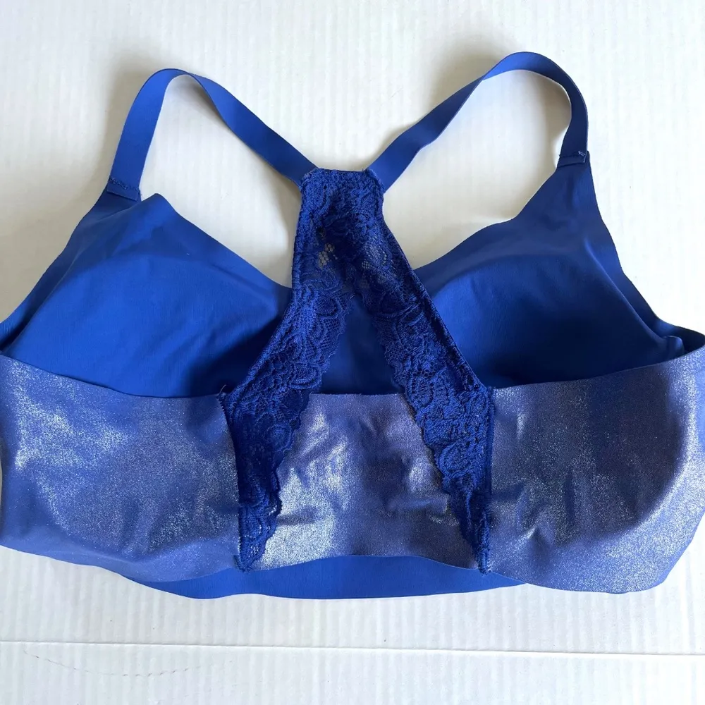 Bra Sz XL No Boundaries Bonded Racerback Lace Bralette Shiny Blue Stretch Pads - Image 8