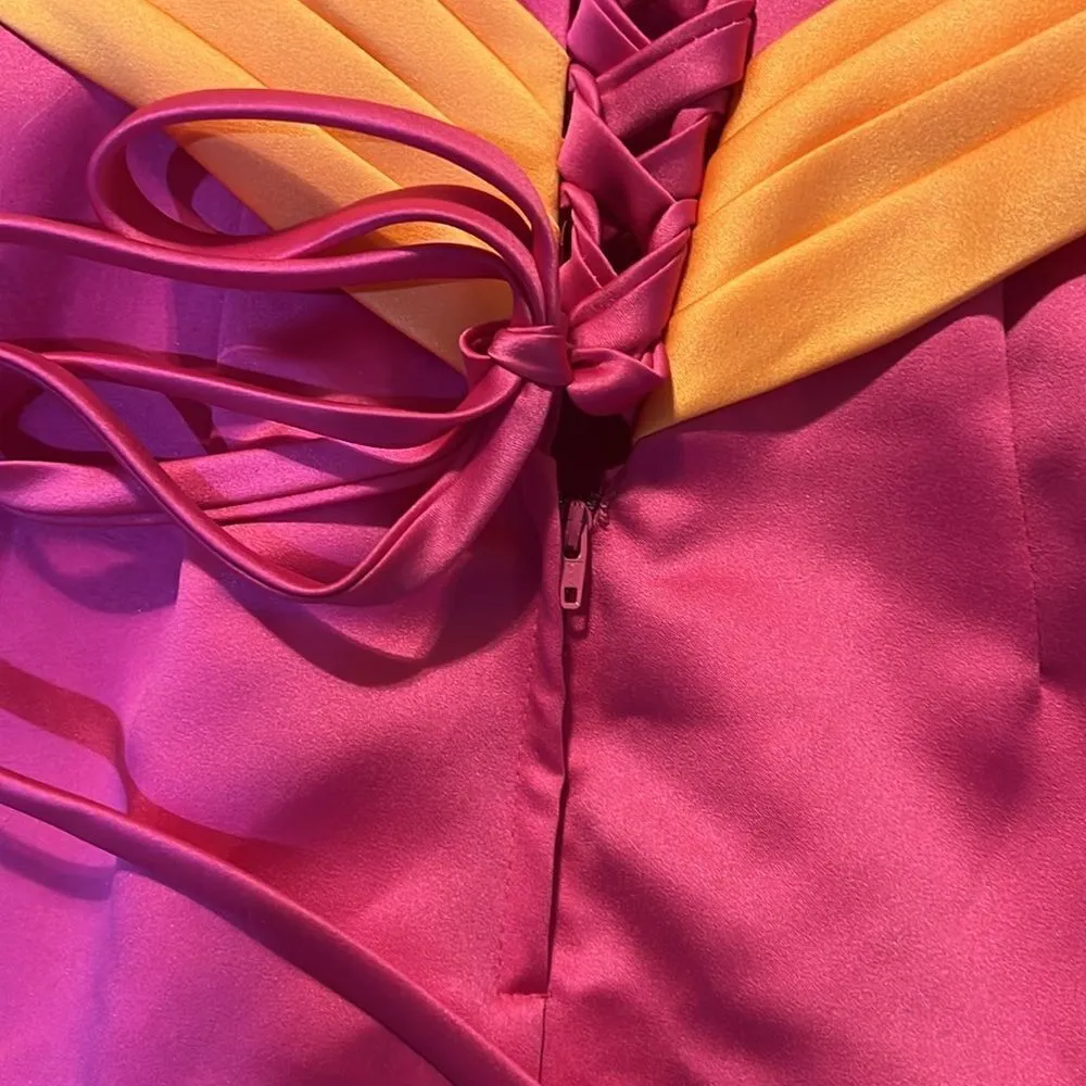 Alfred Angelo Pink and Orange strapless gown, size 2 C30 - Image 7