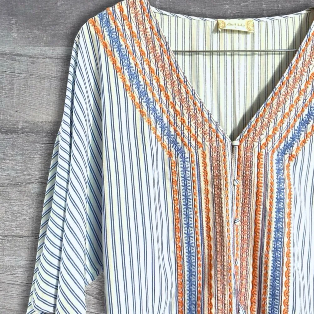 Altard State Boho Tie Front Crop Top Women S Butterfly Sleeve V Neck Embroidered - Image 2