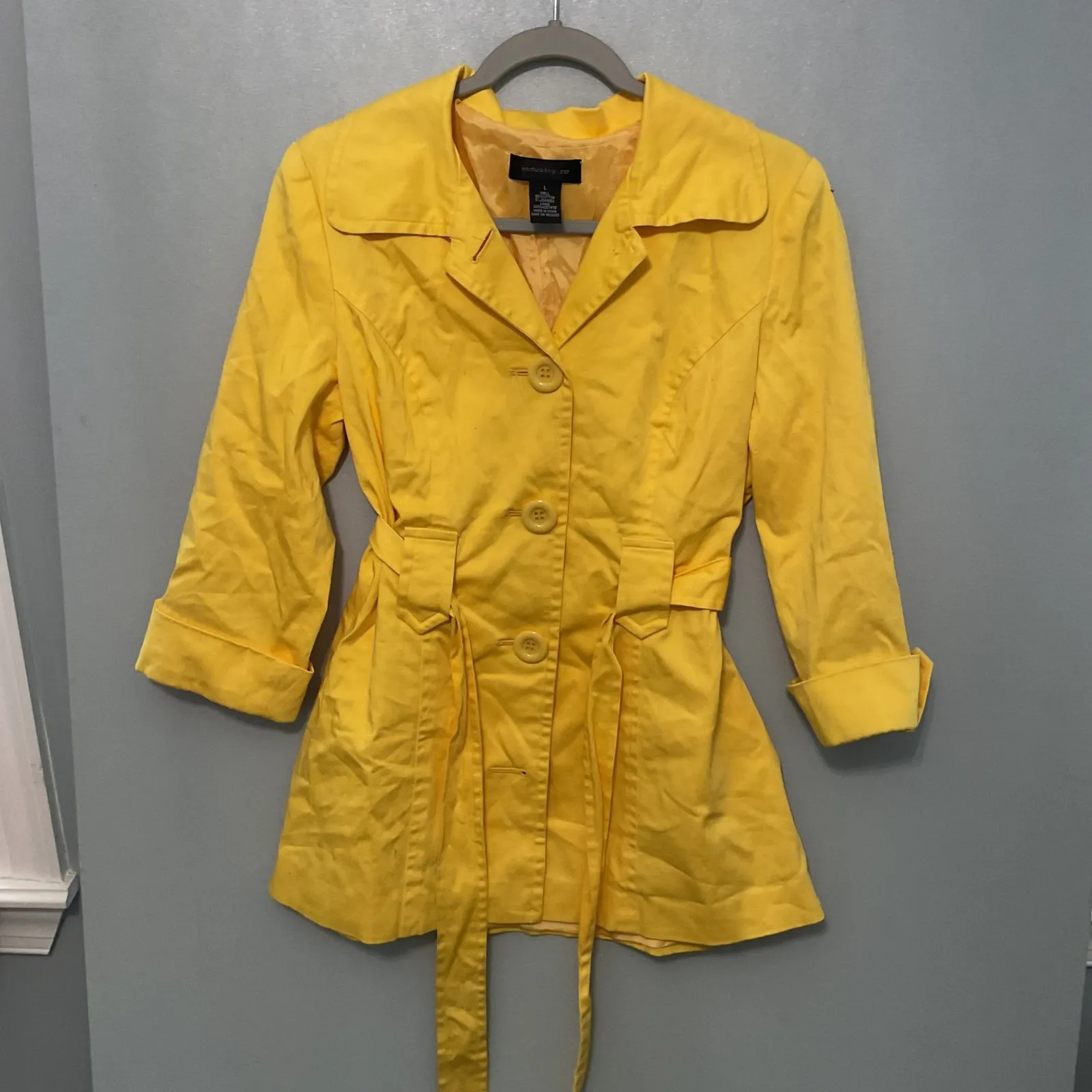 Industry 212 Yellow Belted Trench Coat Women's Size L Size L - Image 4