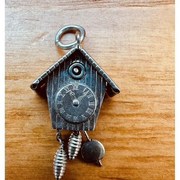 800 Sterling Silver‎ Charm Pendant Movable Cuckoo Clock Vintage European - Image 6