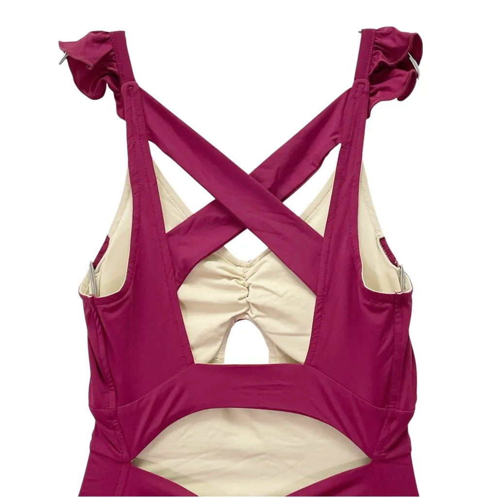 NWT Joyfolie Mia Joy Taryn One Piece Swimsuit Size XS Berry Wine Ruffle Tie Back Red - Image 4