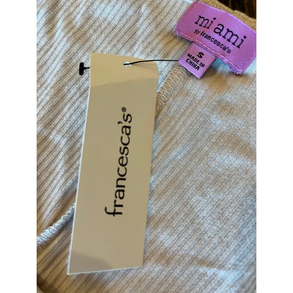 Francescas Ribbed Bodycon Midi Dress Women Small Beige Tan Wedding Easter Spring - Image 10