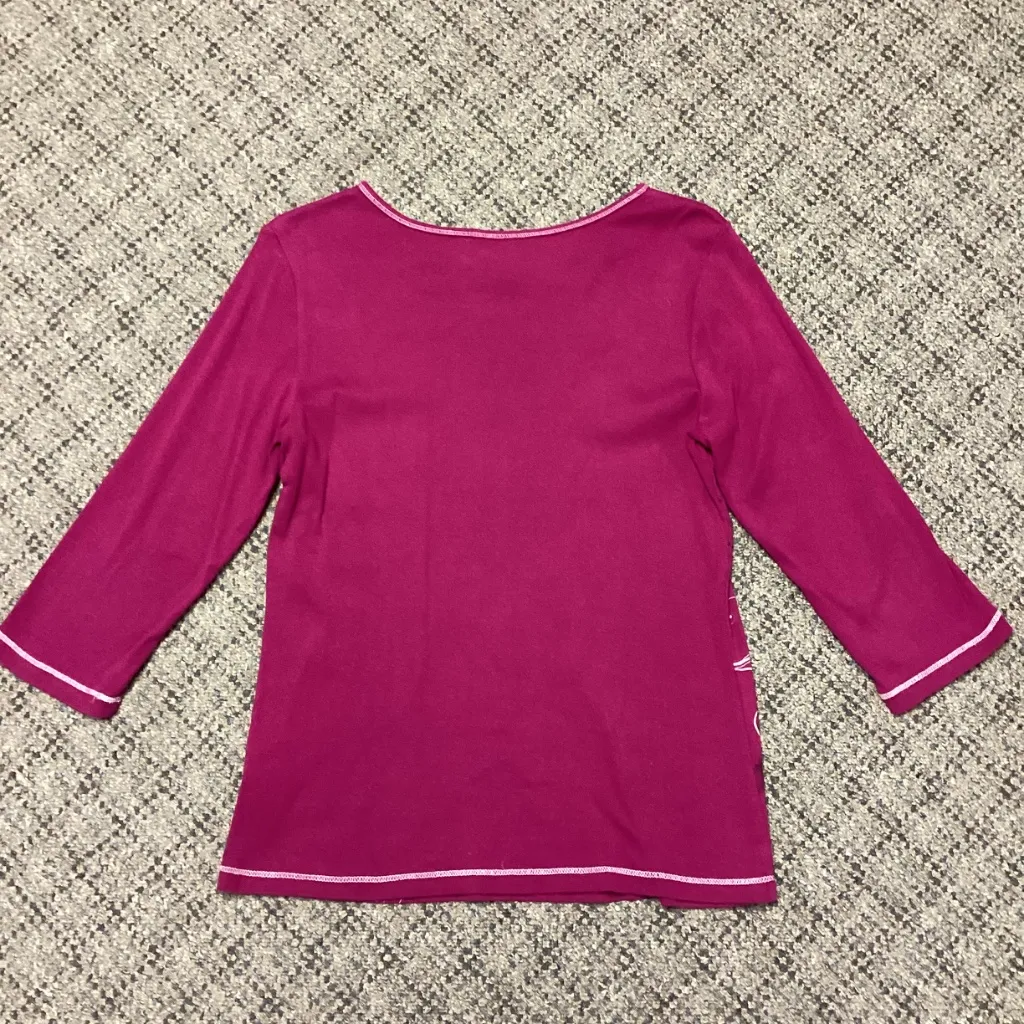 Christopher & Banks Hot Pink Fuschia Silver Snowflake Embellished 3/4 Sleeve Top - Image 5