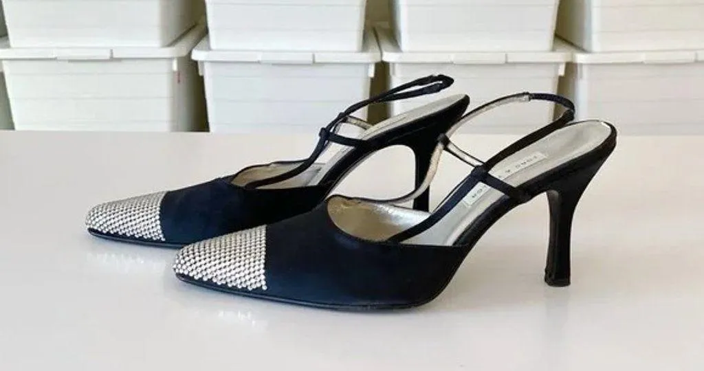 Lord and Taylor Vintage Y2K Starlet Rhinestone Toe Slingback Heels Black Size 6.5 - Image 3