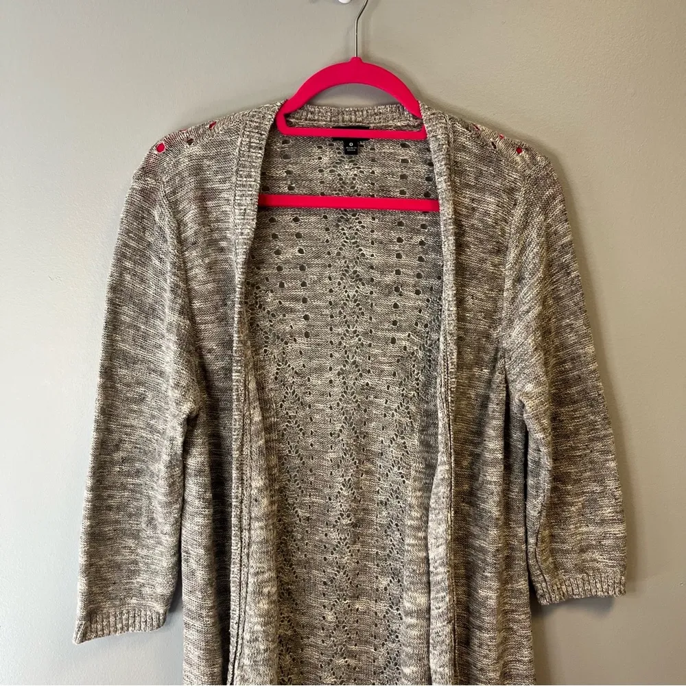 Torrid Cardi Grey Pointelle Knit Cardigan Sz 0 (L/12) Linen Blend Open Front EUC - Image 5