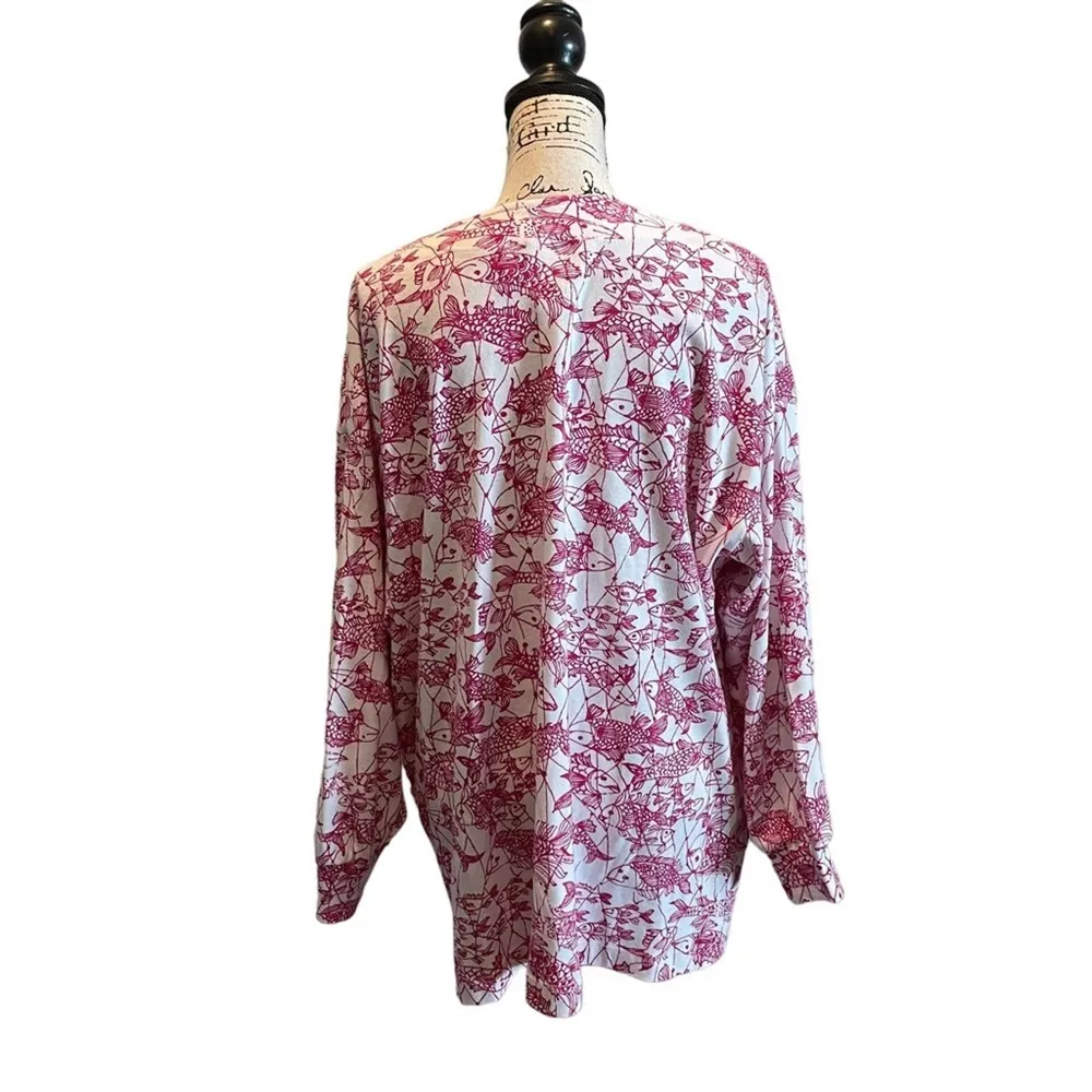 Key West Hand Print Fashions Cardigan Jacket White Pink XLarge Koi Fish Rare Size XL - Image 5