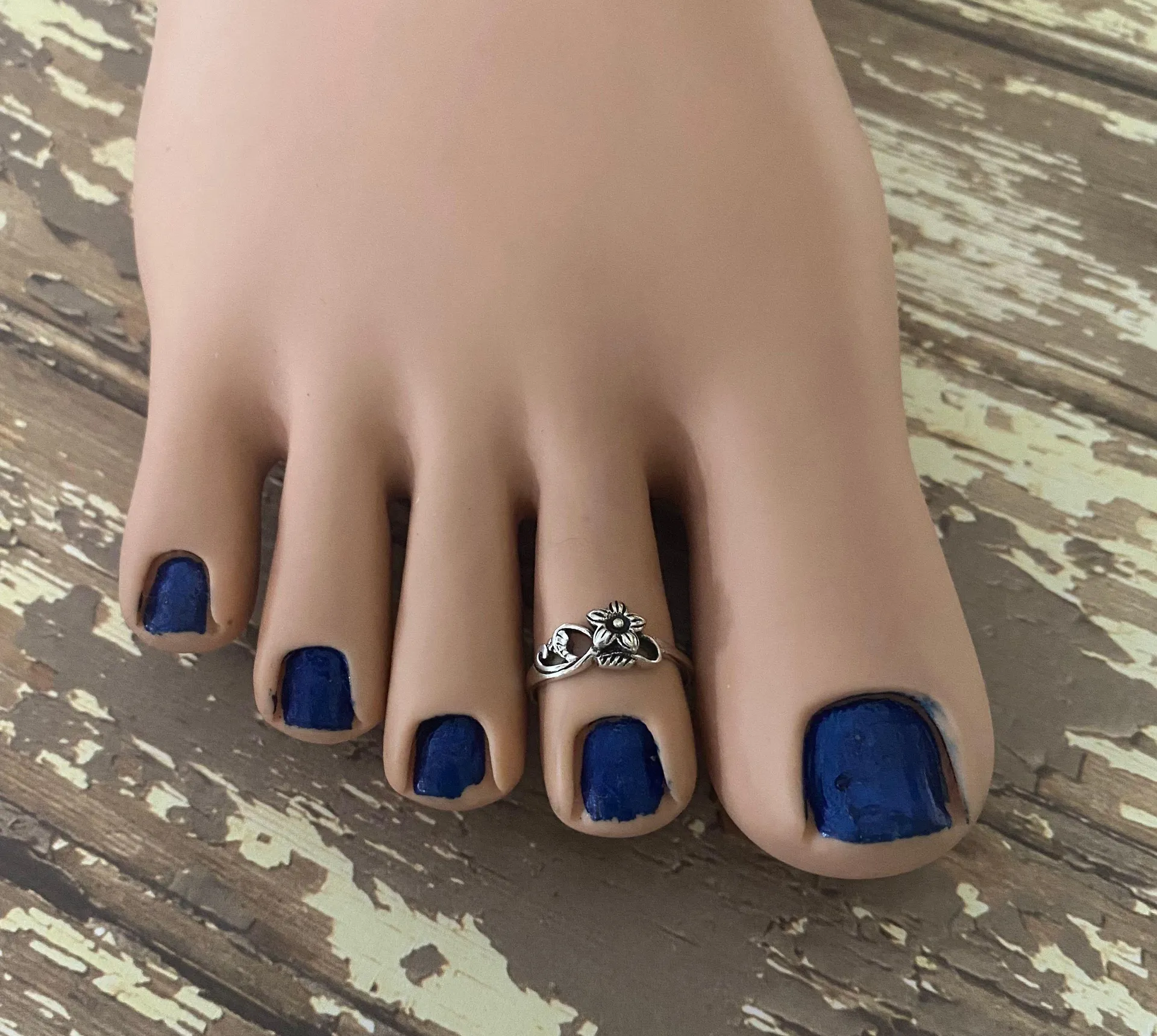 Sterling Silver Flower & Swirl Toe Ring Midi Ring - Image 2