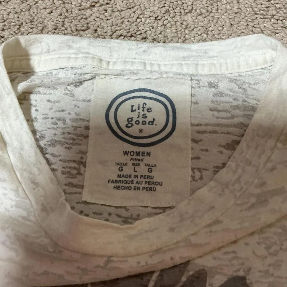 Life is Good Women's Fitted Sheer Graphic T Shirt Daisy Flower Print Cream Large - Image 6