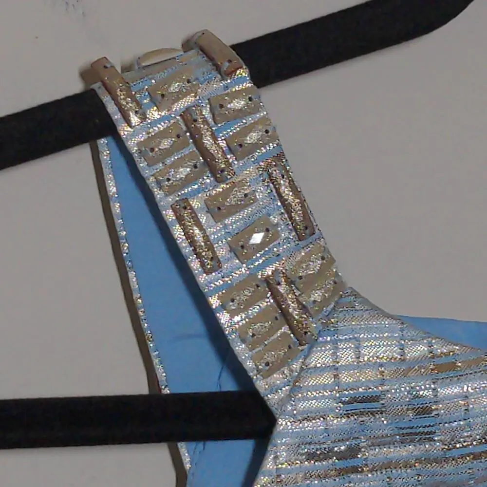 Aidan Aidan Mattox Dress Blue Metallic Embellished Stretch Zip Straps Mini 8 - Image 4