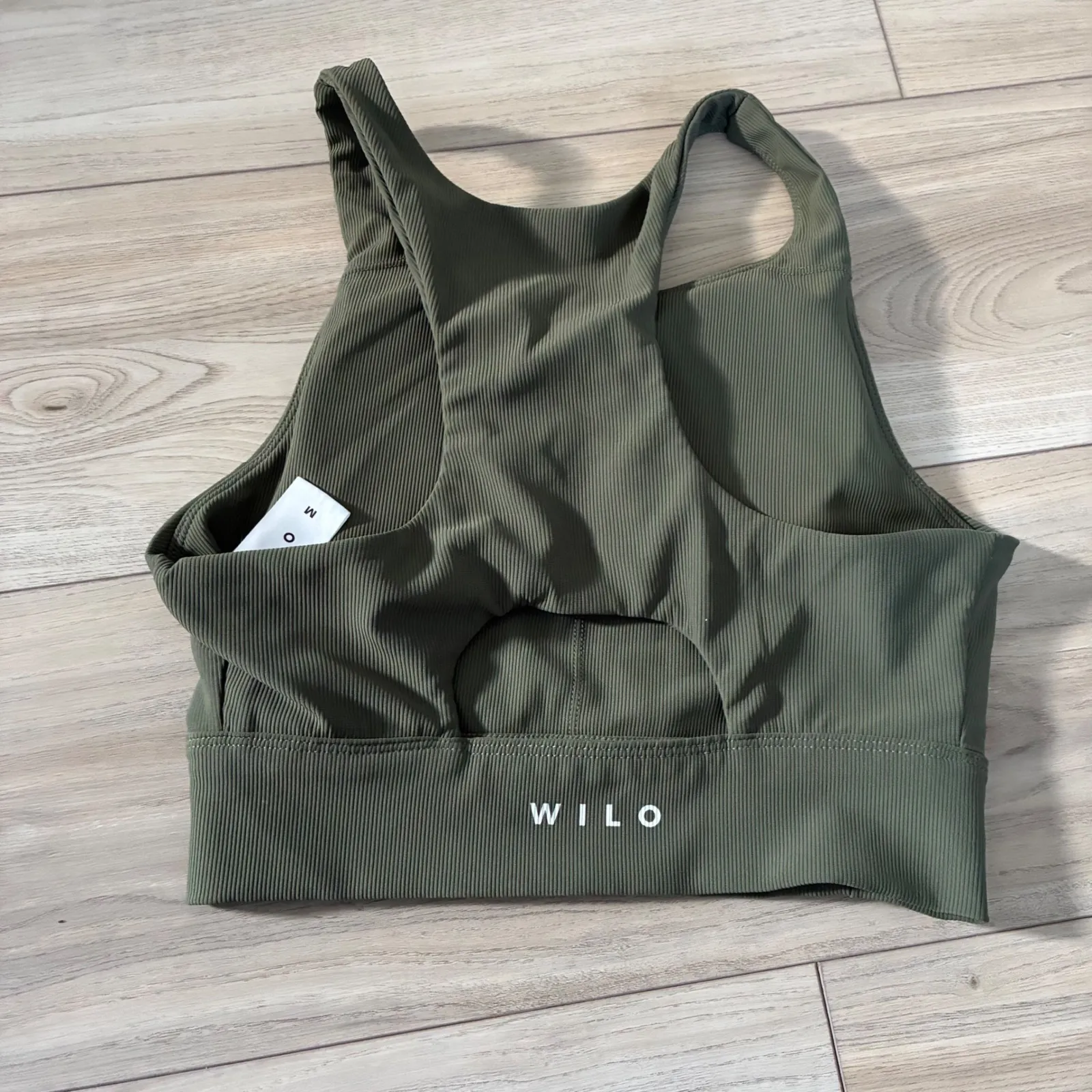 WILO Ribbed Cutout Back Sports Bra Olive Green Activewear Size M Size M - Image 6