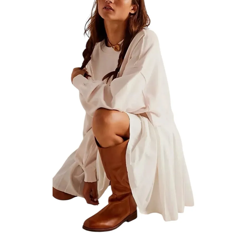 FREE PEOPLE Eleanor Oversized Sweatshirt Pleated Tunic Dress Pink White Size M - Image 4