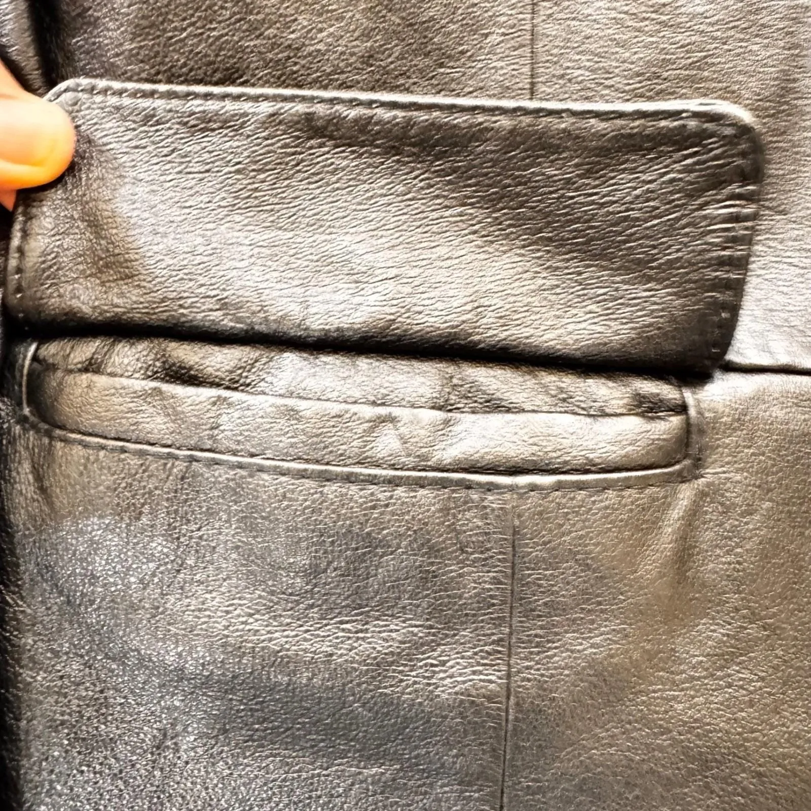 y2k Chadwicks‎ Black Leather Blazer Jacket Two Button Pockets Size 12 - Image 3