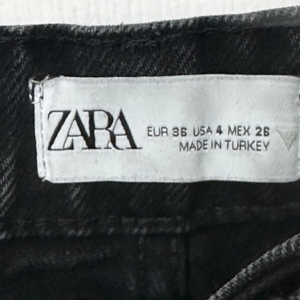 ZARA Black Rigid Denim High Rise Ripped Distressed Wide Leg‎ Full Length Jeans 4 - Image 10