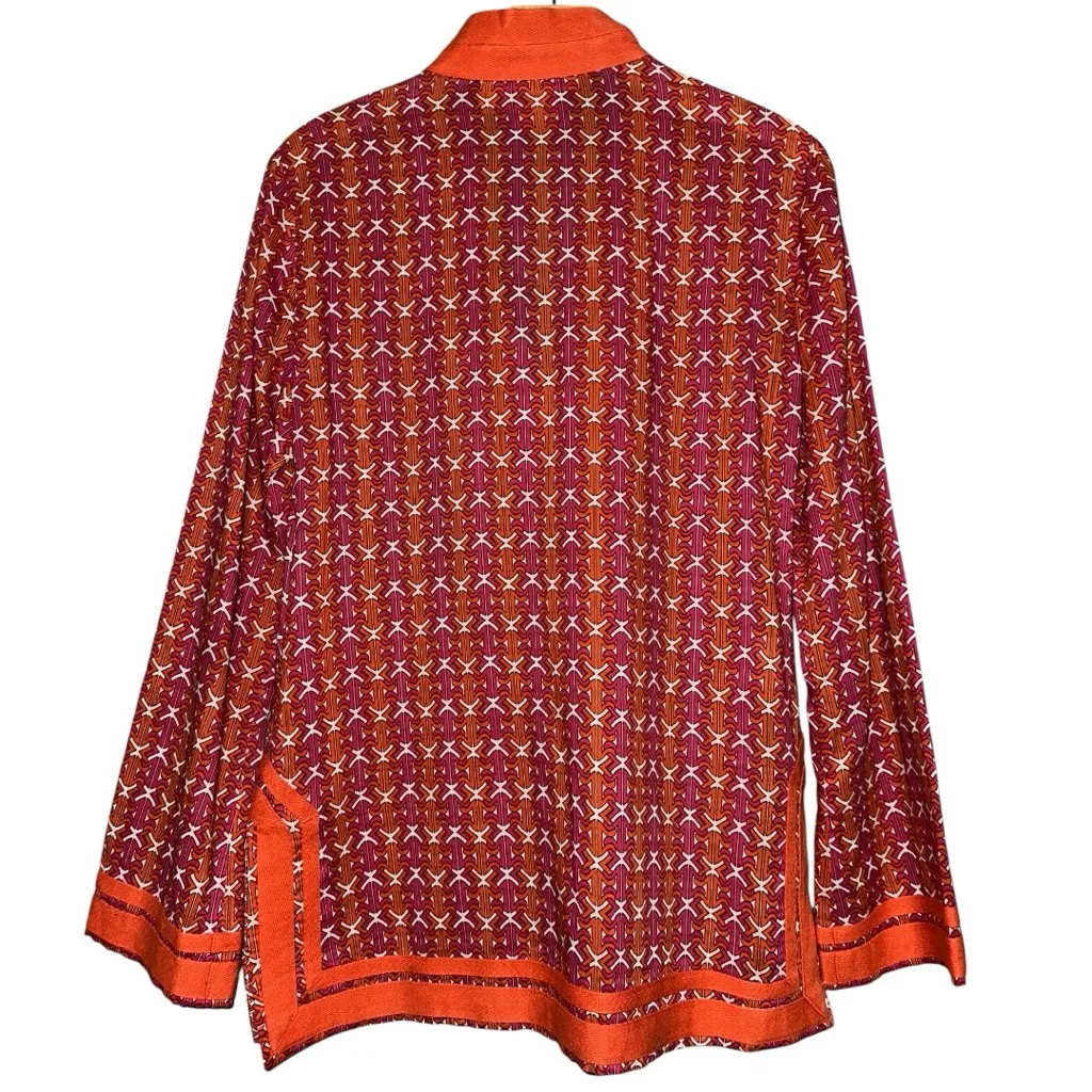 Tory Burch Women’s 4 Orange Pink White Link Print Cotton Long Sleeve Tunic Top - Image 2