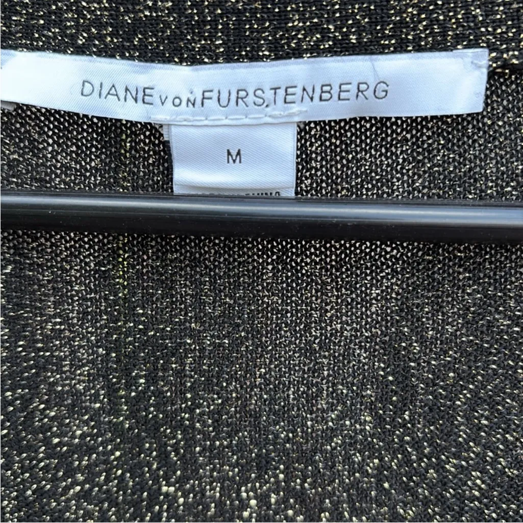 EUC Diane Von Furstenberg Ania Bis Metallic Sweater Black Gold Size M - Image 3