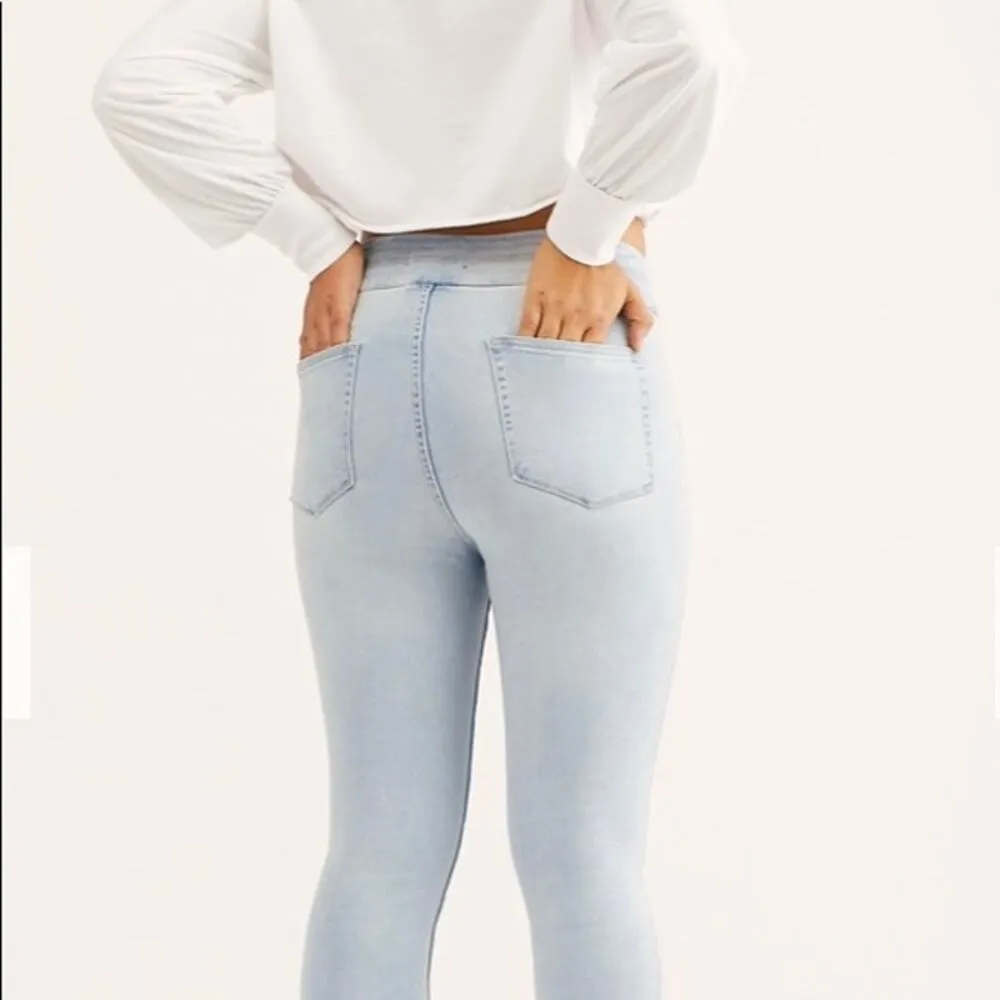 Free People CRVY High Rise Lace Up Skinny Jeans White Size 35 - Image 4