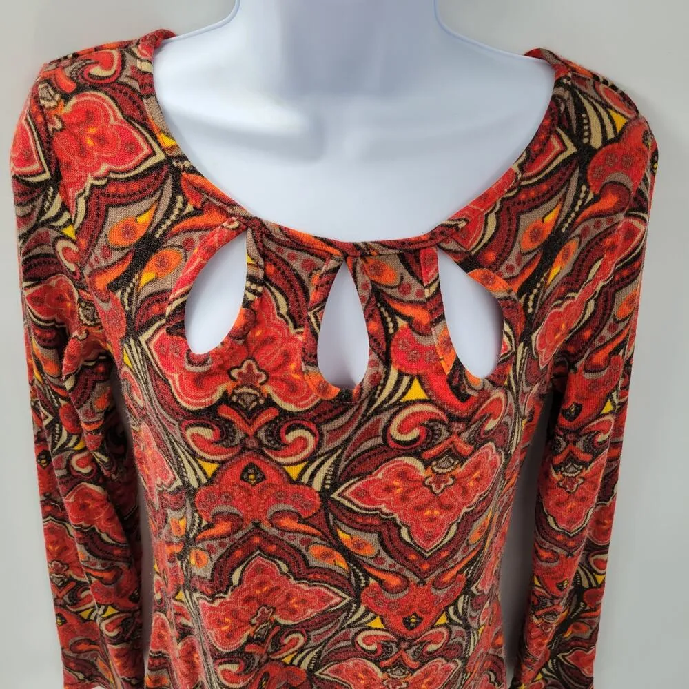 Aryeh Sweater Dress Womens Small Red Inkblot Wool Cashmere Tear Drop Cut Outs - Image 4